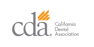 The image displays a logo with text, which includes the letters  CDA  and the acronym  California Dental Association.  The logo features a graphical element resembling an abstracted building or structure with a stylized design above it.