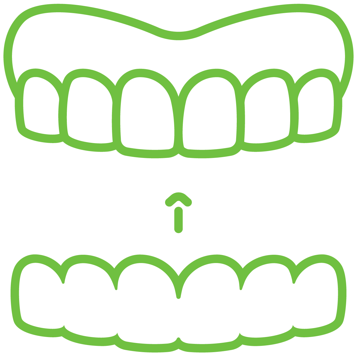 The image displays a graphic illustration of a toothy smile with two distinct sets of teeth  on the left side, there are straight white teeth, and on the right side, there are crooked yellow teeth. Between these two images, there is an arrow pointing from the straight teeth to the crooked teeth, indicating a transformation or comparison between the two states of dental alignment.
